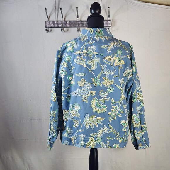 Appleseed's Petite Cotton Canvas Short Waisted Blue Grey Floral Jacket Size 18P - Picture 9 of 16